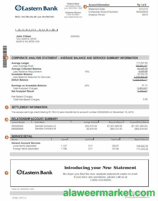 USA EASTERN BANK statement Word and PDF template